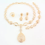 Fashion Vintage Clear Crystal Gold Color African Bridal Costume Jewelry Sets Nigerian Wedding Water Drop Necklace Earrings Set