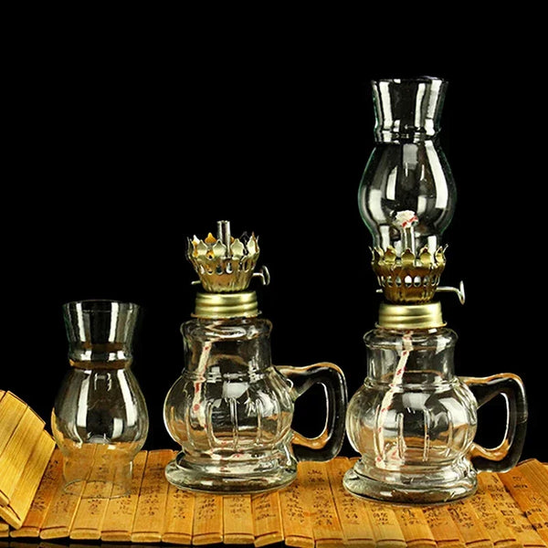 1Pcs Vintage Kerosene Lamp with Glass Cover Windproof Oil Lamp Decorative Emergency Lighting for Home Wedding Camping