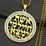 Rhinestones Jewish Hebrew Letter Chai Stainless Steel Necklaces for Women Men Gold Color Jewish Prayer Hebrew Verse Jewelry