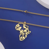 My Shape Africa Map Lion Elephant Monkey Giraffe Pendant Necklaces Men Women Stainless Steel Animal Chain Choker African Jewelry