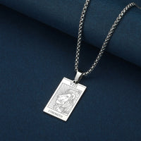 Kinitial Stainless Steel Strength Lion Tarot Card Pendant Necklace For Women Men Punk Amulet Jewelry Choker Husband Gift