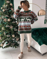 New Knitted Sweater 20255 O Neck Loose Christmas Print Long-sleeved Women's Sweater Winter Fashion Elegant Casual Sweaters