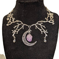 Gothic Moon Branch Choker for Woman Mystic Purple Crystal Moon Necklace Pagan Witch Jewelry Gift Accessories Moon Pendant Choker