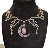 Gothic Moon Branch Choker for Woman Mystic Purple Crystal Moon Necklace Pagan Witch Jewelry Gift Accessories Moon Pendant Choker