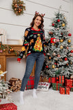 2025Women's Casual Loose Lazy Style Sweater Christmas Tree Color Block Jacquard Christmas Sweater Gift