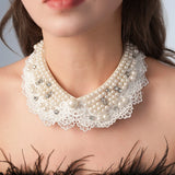Pearl Beaded Lace Trim Collar Ribbons Women Necklace Wedding Jewelry for Clothes Dress  Beads Crystal Collar Wedding Jewelry