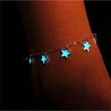 Luminous Europe and The United States Ladies Beach Wind Blue Five-pointed Star Tassel Anklet Luminous Star Bracelet Foot Jewelry