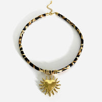 Stainless Steel Leopard Polyester Flower Heart Sun Drop Collar Necklace Personality Popular Gold Color Necklaces Jewelry Gift