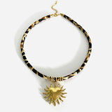 Stainless Steel Leopard Polyester Flower Heart Sun Drop Collar Necklace Personality Popular Gold Color Necklaces Jewelry Gift