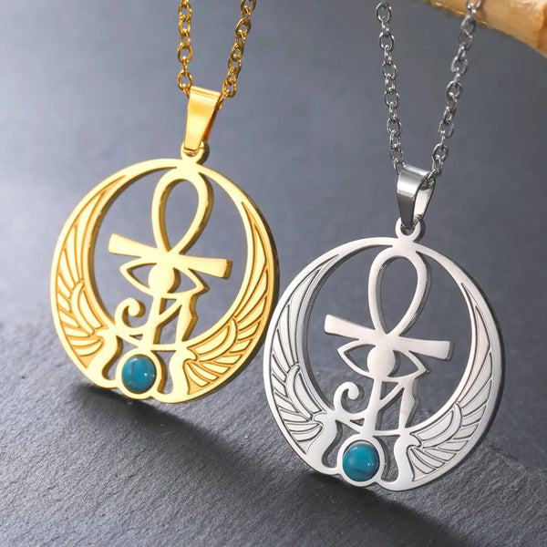 Dawapara Ankh Cross Eye of Horus Necklace Key of Life Scarab Pendant Ancient Egyptian Protection Amulet Stainless Steel Jewelry