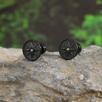 Nautical Compass Star Stud Earrings for Men Boys,Stainless Steel Black Circle with White CZ Stonel,Hiphop Punk Jewelry Gifts