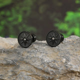 Nautical Compass Star Stud Earrings for Men Boys,Stainless Steel Black Circle with White CZ Stonel,Hiphop Punk Jewelry Gifts