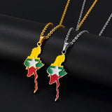 Anniyo Myanmar Map Flag Pendant Necklaces Burmese Burman Charm Jewelry Chain Stainless Steel #300201