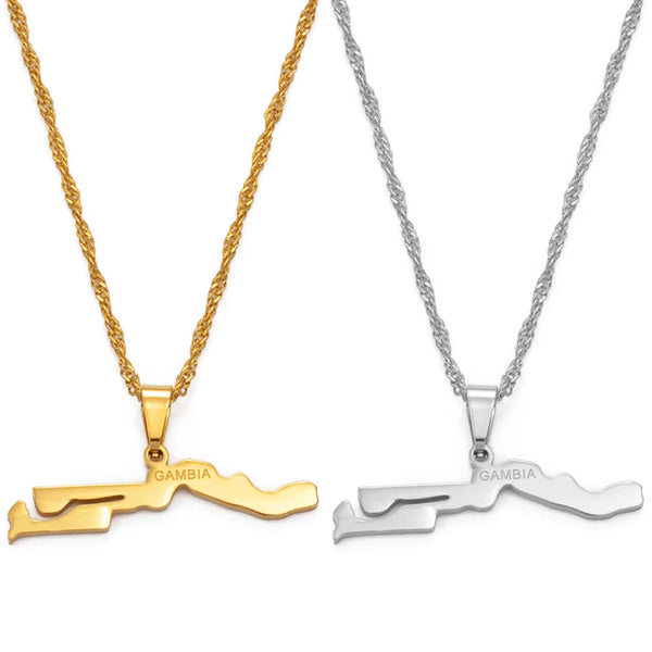 Anniyo  Gambia Map Pendant Necklaces African Jewelry Gambian Items  @000221