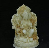 5.8" Old China Han White Jade Carving Buddhism 4 Arms Lord Shiva Goddess Statue