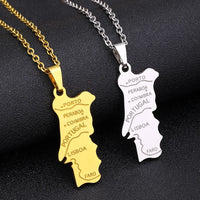 2024 new fashion stainless steel Portugal map pendant necklace temperament everything collarbone chain birthday anniversary gift