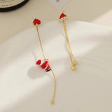 Christmas Tassel Earrings Women Movable Santa Claus Snowflake Asymmetrical Long Chain Pendant Earrings New Year Jewelry Gifts