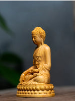 Natural Cypress Lndia Shak yamuni Buddha Characters Figurines Hand Carved Solid Wood Home Room Office Feng ShuiDecoration Statue