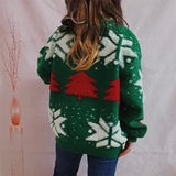 Women's Jacquard Round Neck Long Sleeve Thickened Knit Pullover Christmas Tree Design Autumn/winter New Style Sweater