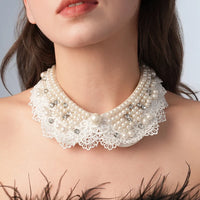 Pearl Beaded Lace Trim Collar Ribbons Women Necklace Wedding Jewelry for Clothes Dress  Beads Crystal Collar Wedding Jewelry