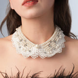 Pearl Beaded Lace Trim Collar Ribbons Women Necklace Wedding Jewelry for Clothes Dress  Beads Crystal Collar Wedding Jewelry