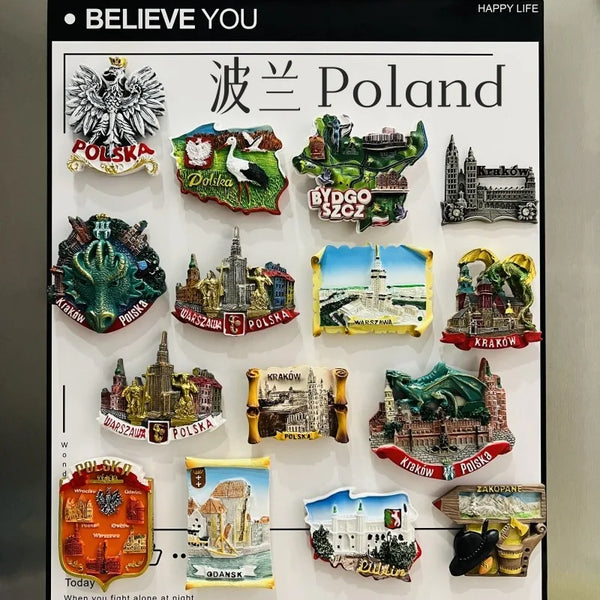 Poland 3D Fridge Magnets Tourism Souvenir Resin Refrigerator Magnets Sticker Collection Handicraft Gift Home Decoration Articles