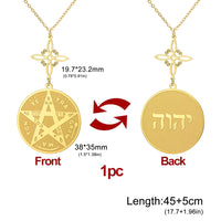 EUEAVAN God Name Tetragrammaton Pentacle Necklaces Stainless Steel Sacred Witch Knot Pendant Chain Solomon Seal Amulet Jewelry