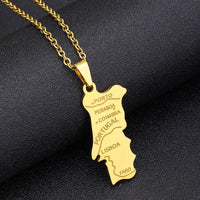 2024 new fashion stainless steel Portugal map pendant necklace temperament everything collarbone chain birthday anniversary gift