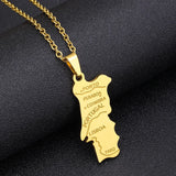 2024 new fashion stainless steel Portugal map pendant necklace temperament everything collarbone chain birthday anniversary gift