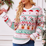 Round Neck Sweet Spell Color Knit Sweater,Women's Autumn and Winter New Christma Pullover Long Sleeve Jacquard Christmas Sweater