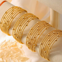 New Multi-Layer Cuff Bracelets For Women Stainless Steel Beaded Gold Plated Round Wristband Women Bangles Charm Jewelry Gift