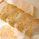 New Multi-Layer Cuff Bracelets For Women Stainless Steel Beaded Gold Plated Round Wristband Women Bangles Charm Jewelry Gift