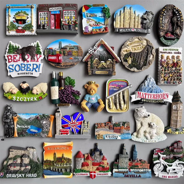 Fridge Magnets Aruba Ireland Havaii Milano Czech Lisboa Switzerland Poland France Berlin Norway Budva Estonia Spain San Marino
