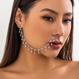 Lacteo Trendy Nose Rings for Women Connecting Earrings Black Green Small Crystal Beads Fake Nostril Piercing Clip Jewelry Ladies
