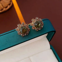 1/4 Pcs French Retro Rhinestones Choker Necklaces for Women Luxury Green Flower Ear Studs Elegant Snape Bracelet Jewelry Sets M