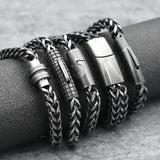 Bracelet Men's Stainless Steel Chain Punk Motorcycle Accessories Charm Bracelets Magnetic Clasp Vintage Jewelry Gifts Boyfriend