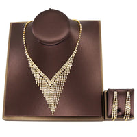 Luxury Crystal Tassel Bride Jewelry Set Rhinestone V Shape Silver-plated Wedding Dress Banquet Necklace Earring Set Ladies Gift