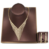 Luxury Crystal Tassel Bride Jewelry Set Rhinestone V Shape Silver-plated Wedding Dress Banquet Necklace Earring Set Ladies Gift