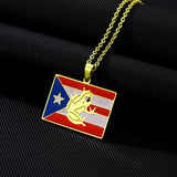 2024 New fashion stainless steel Puerto Rico Flag necklace for women and men couples ethnic style accessory collarbone chain ann