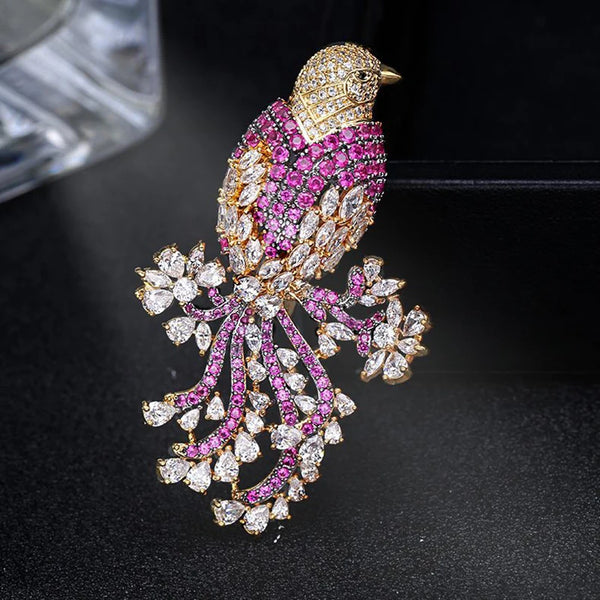 SUYU National Style Retro Color Copper Inlaid Cubic Zirconia Animal Suit Jacket Gift Accessories Female Magpie Brooch