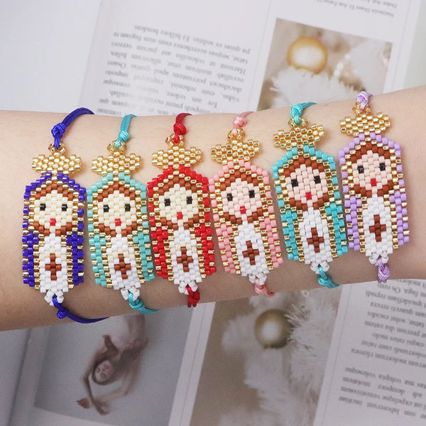 ZHONGVI Cute Religious Saint Design Bracelets for Womne Lady Colorful Miyuki Bead Europe and America Vacation Friendship Jewelry