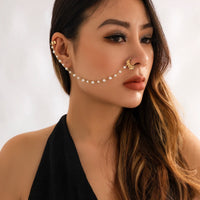 Lacteo Trendy Nose Rings for Women Connecting Earrings Black Green Small Crystal Beads Fake Nostril Piercing Clip Jewelry Ladies