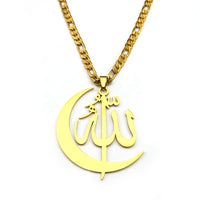 Muslim Allah Crescent Moon Symbol Necklace for Women Men Stainless Steel Silver Color Arabic Islamic Chain Jewelry collarNZZZ769