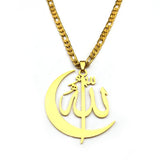 Muslim Allah Crescent Moon Symbol Necklace for Women Men Stainless Steel Silver Color Arabic Islamic Chain Jewelry collarNZZZ769