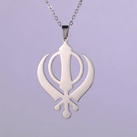 Dawapara Sikhism Necklace Khanda Kirpan Sword Symbol Religious Protection Amulet Stainless Steel Jewelry