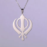 Dawapara Sikhism Necklace Khanda Kirpan Sword Symbol Religious Protection Amulet Stainless Steel Jewelry