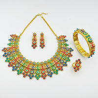 Flora Vintage Luxury Women's Multicolor Gold Plated Jewelry Set Necklace Earrings Bracelet Party Gift Jewelry for Women Birthday