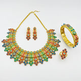 Flora Vintage Luxury Women's Multicolor Gold Plated Jewelry Set Necklace Earrings Bracelet Party Gift Jewelry for Women Birthday
