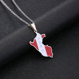 Fashion Peru Map Flag Pendant Necklace Stainless Steel Peruvian Men Women Gold/Steel Color Ethnic Map Jewelry Gift