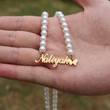 Pearl Hindi Name Necklace Personalized Jewelry Custom Sanskrit Name Necklaces for Women Stainless Steel Jewelry Gift